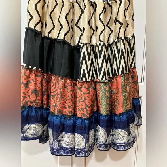 Jessica Taylor Skirt Maxi 100% SILK Patchwork stretch Free Size Small-Large BOHO - Picture 13 of 13
